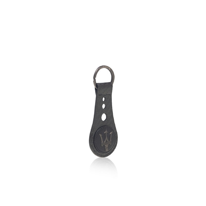 Carbon and black leather keychain