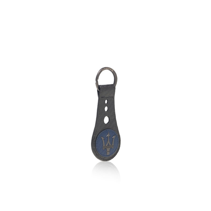 Carbon and blue leather keychain