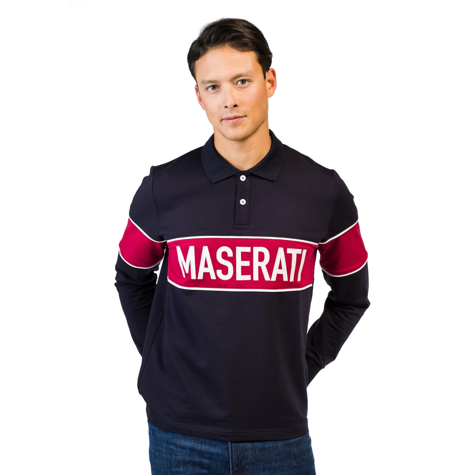 Polo manica lunga blu e rossa Uomo � MaseratiStore