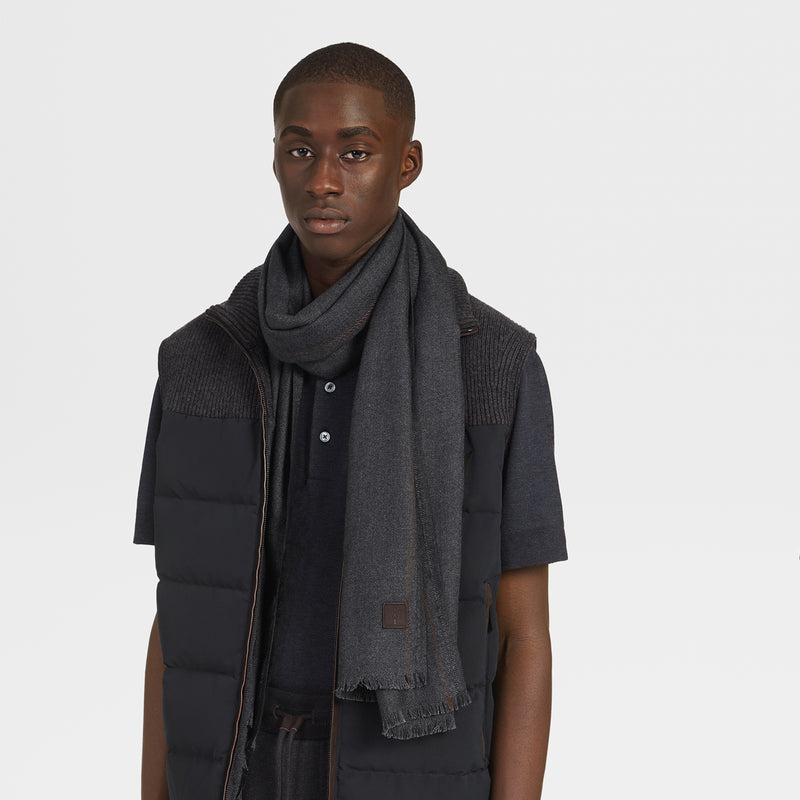 Grey Cashmere And Silk Scarf